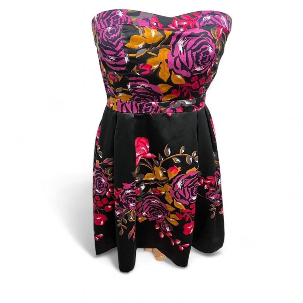 Twenty One Dresses Black Floral Strapless Fit Flare Midi Dress Womens‎ Size L